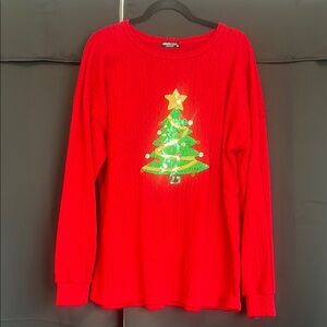 Heimish USA Red Sequin Christmas Tree Sweater Knit Top Size 1X festive holiday